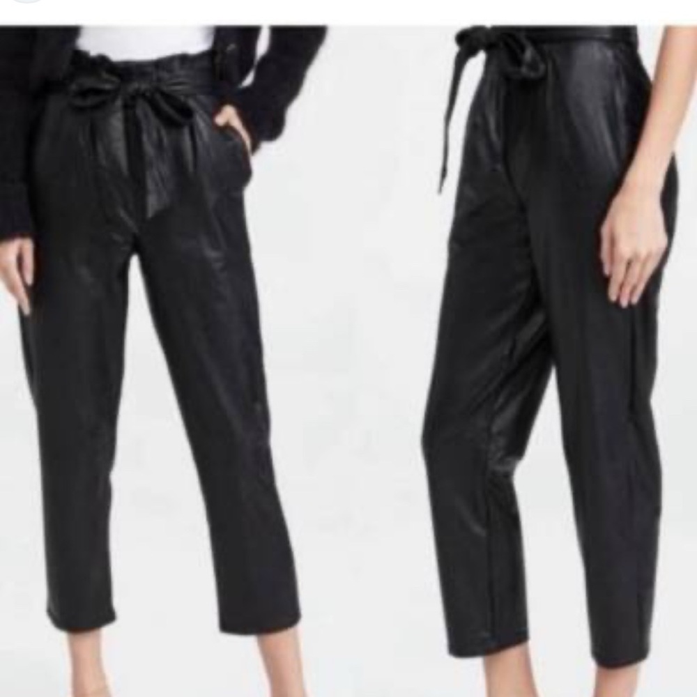 COMMANDO Faux Leather Paper Bag Waist Pants Women’s Size M Black High Rise Taper - Picture 4 of 16